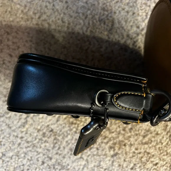 Coach VINTAGE Black Leather Crossbody Bag with Studs and Pearls - Picture 11 of 16